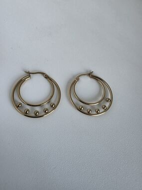 Stainless Steel Gold Double Hoop Beaded Earrings | Modern Minimalist Hoops